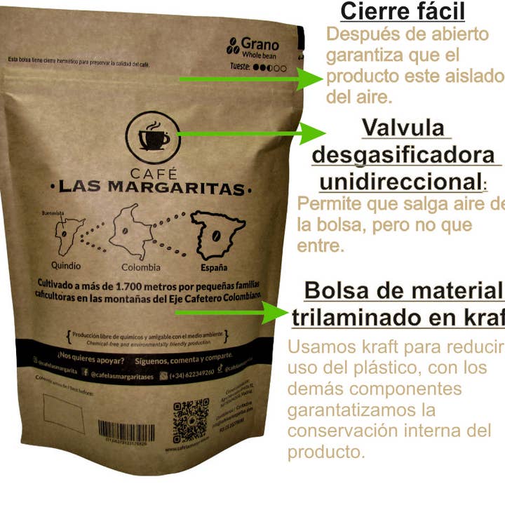 Café Las Margaritas - Wholesale Coffee Beans - Colombia coffee mix 5/MILLED+3GRAIN of 250g arabica brown roast2