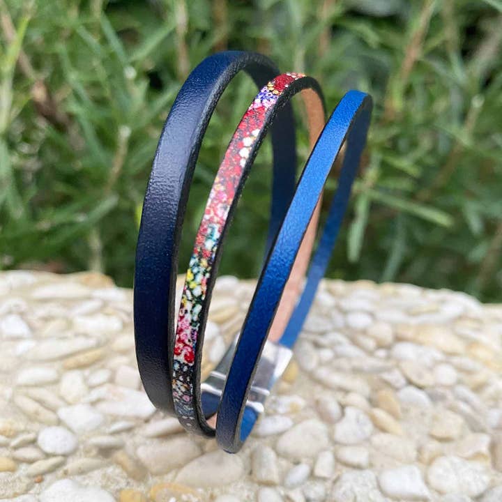 Pulsera de múltiples hilos de cuero azul y fantasía para venta al por mayor de Aramance