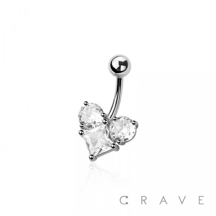 CRAVE BODY JEWELRY - Venta al por mayor Piercings para ombligo - Botón de ombligo en forma de corazón geométrico con múltiples circonitas cúbicas de acero quirúrgico 316L.