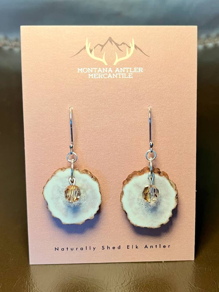 Elk Antler Earrings w/ Amber Accent – Handcrafted in Montana for wholesale by Montana Antler Mercantile