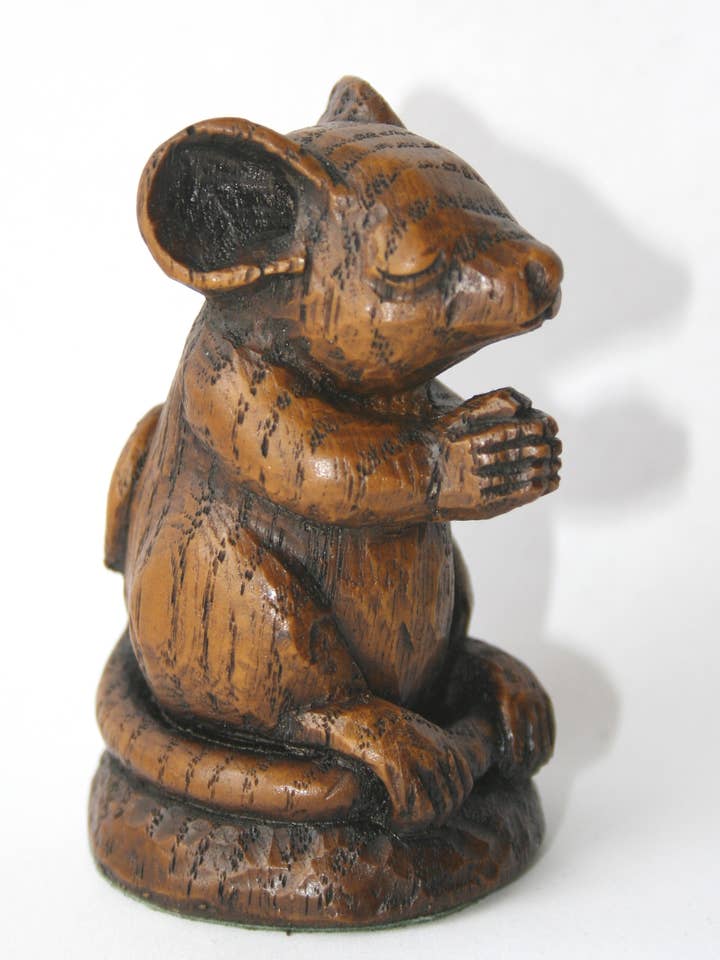 Church Mouse Praying. Reproduction carving Ornament Gift. for wholesale by Oakapple Designs Ltd