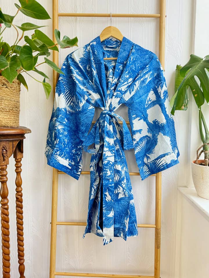 Pure Cotton Summer Short Kimono Royal Blue for wholesale by Essential Designs London