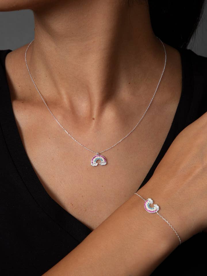 Women's Rainbow 925 Sterling Silver Jewelry Set for wholesale by Volenia Silver