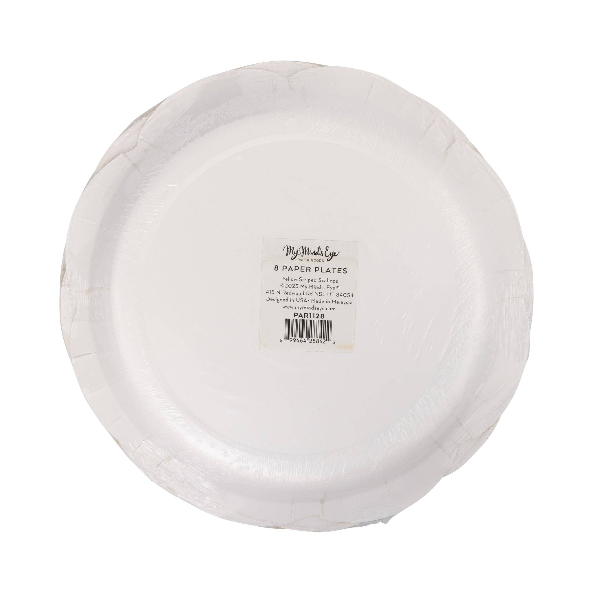 My Mind’s Eye – Prato descartável por atacado – PAR1128 - Prato de Vieiras Amarelas com Risca 9"2