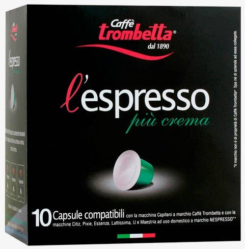 Fine Italian Food - Wholesale Instant Coffee/Espresso - Caffè Trombetta L'Espresso Più Crema, 10 Nespresso Pods