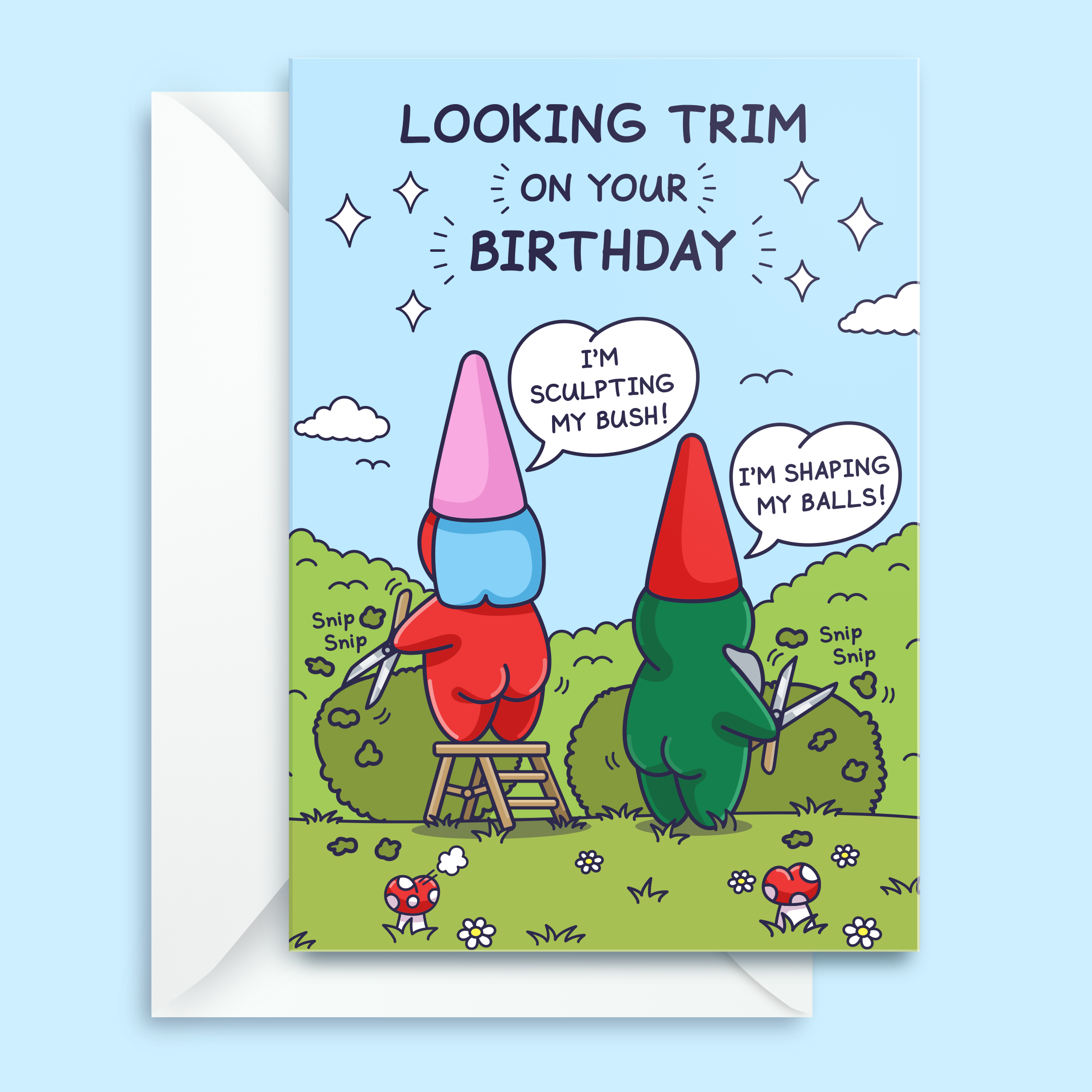 Cheeky Legends - Wholesale Birthday Card - Funny Birthday Card - Trimming Her Bush and His Balls - Garden Gnomes5
