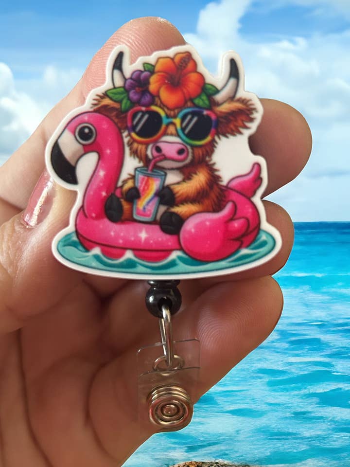 Summer Cow Badge Reel Holder for wholesale by Fuzzy Edges Crafts LLC