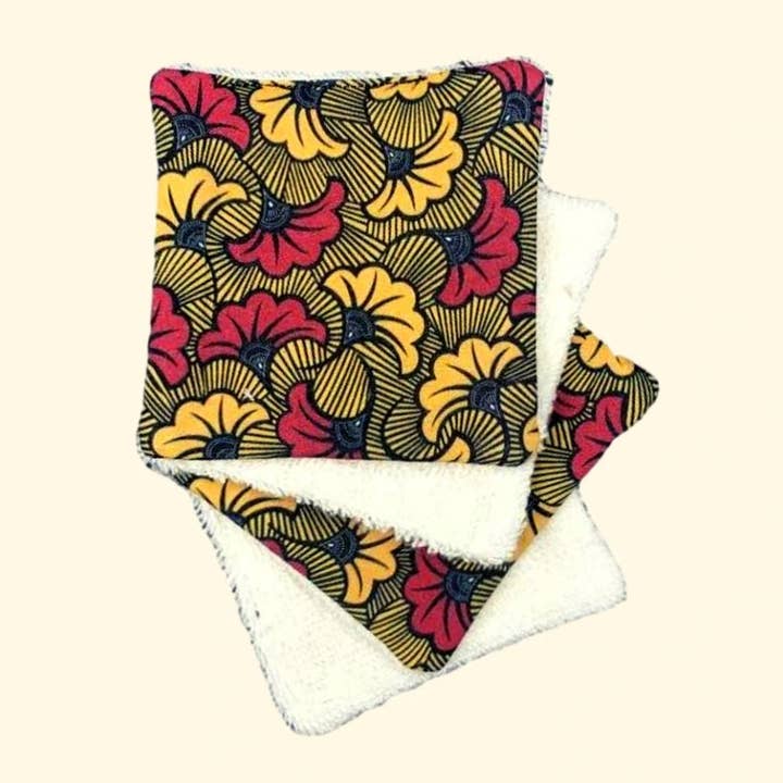 4 100% ekologisk bomullsservetter 10cm av 10cm Ayana röd och gul för wholesale av Viwa