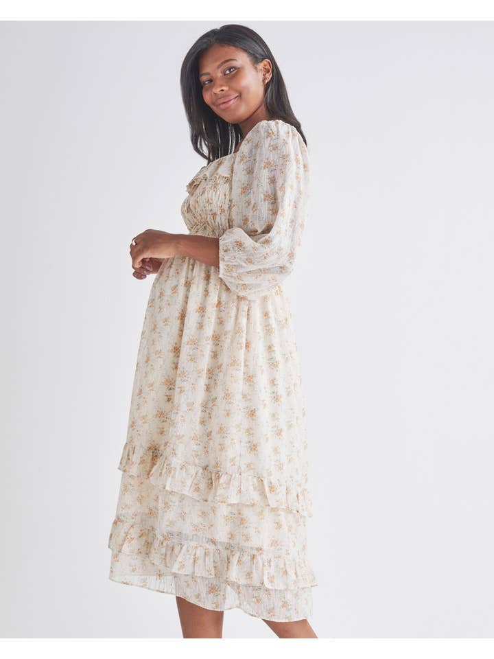 Angel Maternity - Wholesale Dress - Maternity - Daisy Romantic Cream Print Maternity Baby Shower Dress