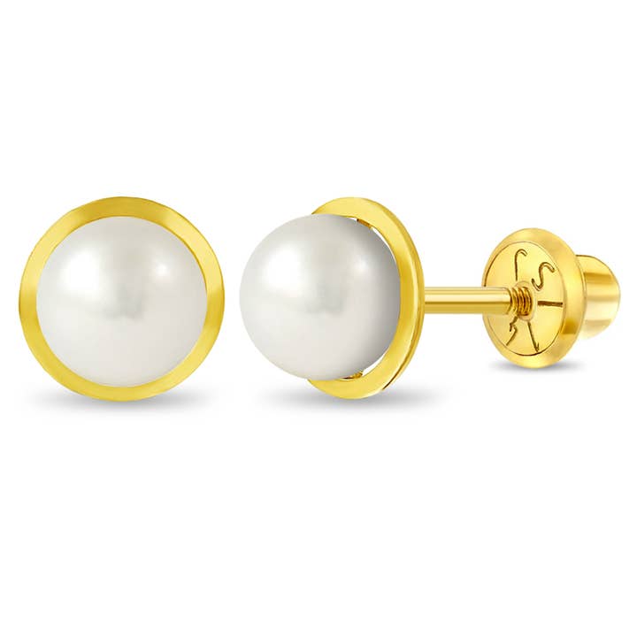 14k Gold Formal Freshwater Pearl 6mm Kids / Girls Earrings for wholesale by In Season Jewelry