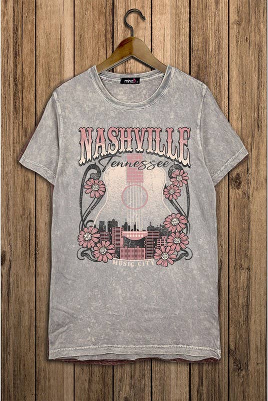 MINEB - Wholesale Screen Printed T-Shirt - Women's - Mineral Washed Nashville Tennessee Music City Tee4