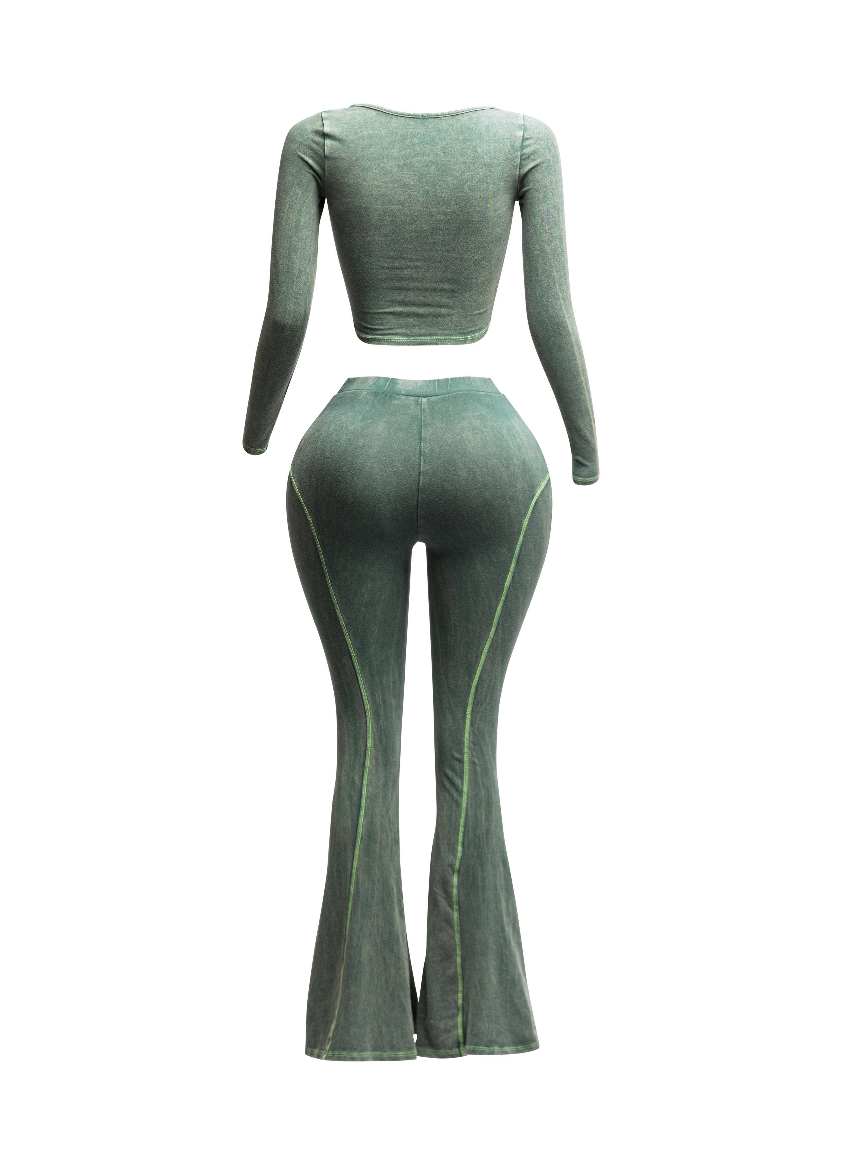 OLIVEN Mineralvasket langærmet crop top & buksesæt for engroshandel på Faire2