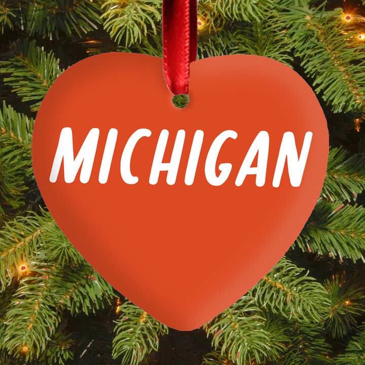 Michigan Heart Ceramic Ornament for wholesale by City Bird