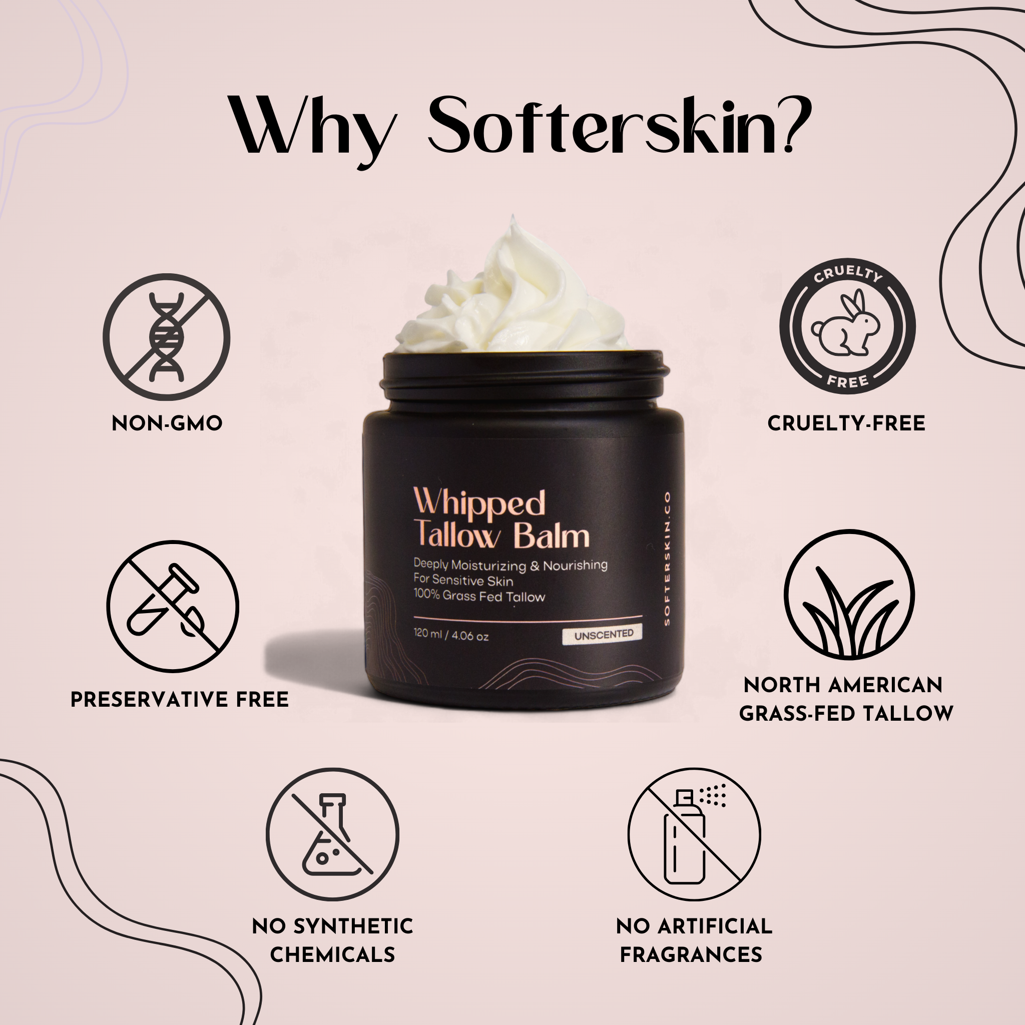 Softer Skin - Wholesale Body Cream/Lotion - Whipped Tallow Unscented (4 oz)3