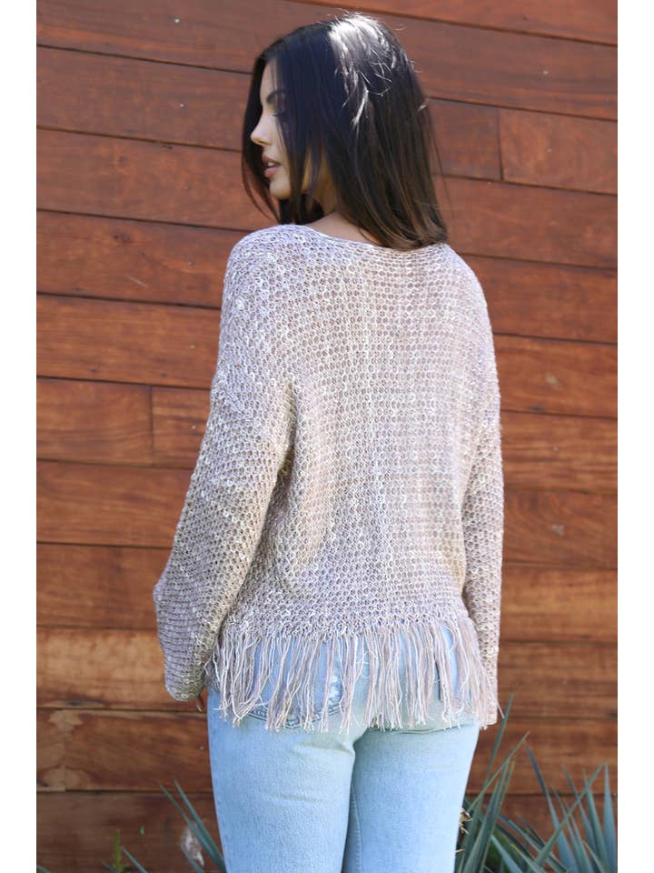ANGIE - Wholesale Knit Sweater - Women's - XHN03-ASIS V NECK FRINGE HEM PULLOVER SWEATER16
