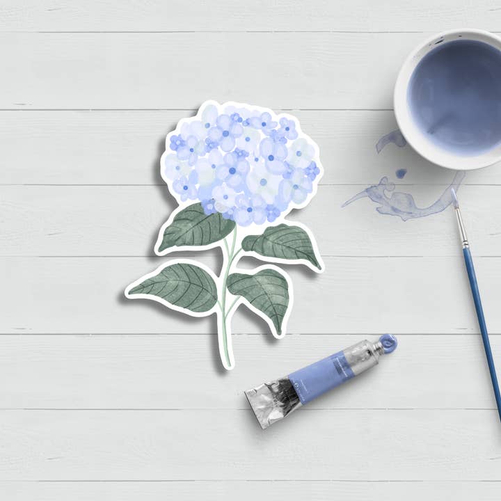 Autocollant aquarelle nautique Blue Hortensia Bloom pour la vente par WonderfullyWrittenCo