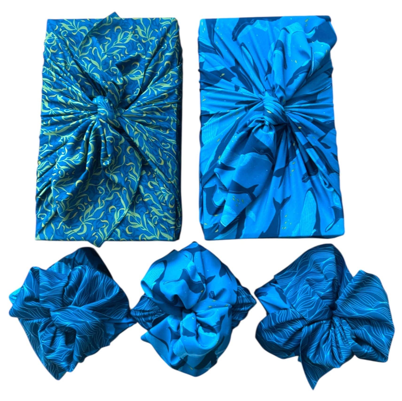 Shiki Wrap - Wholesale Flat Wrap - Assorted Set of 5 Reusable Cloth Furoshiki Gift Wrap | Ocean Conservation Collection1