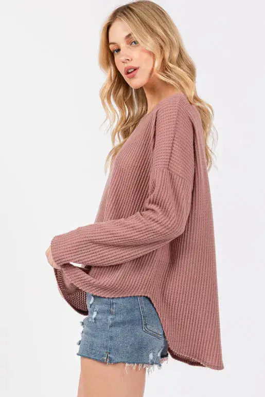 Final Touch - Wholesale Gebreide top - Dames - Geborstelde Wafel Lange Mouw Top - NT3130914