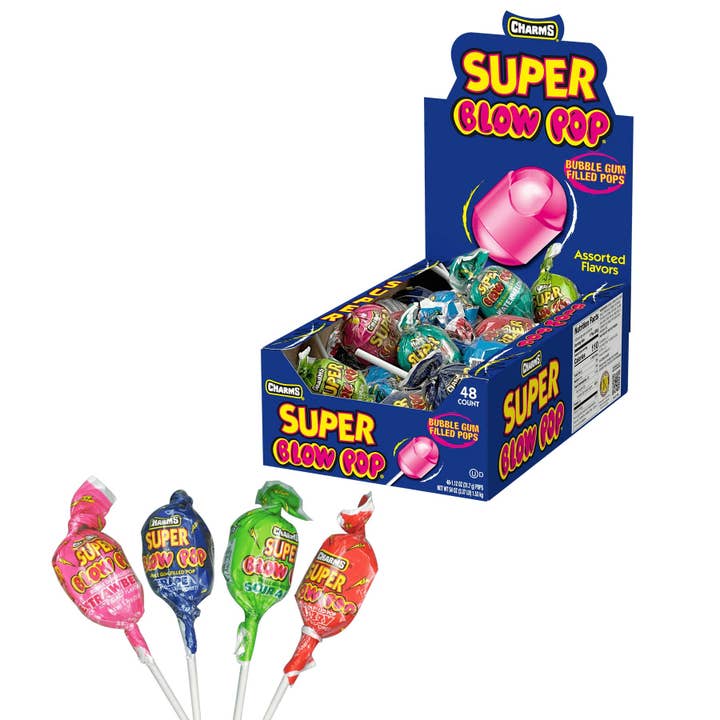 Long Island Candy Factory - Wholesale Lollipop - Charms Super Blow Pop Assorted Lollipop 48 ct