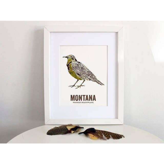 Wooden Pencil Company - Vente Affiche d'art - Oiseau d'État du Montana, Impression carte - Western Meadowlark2