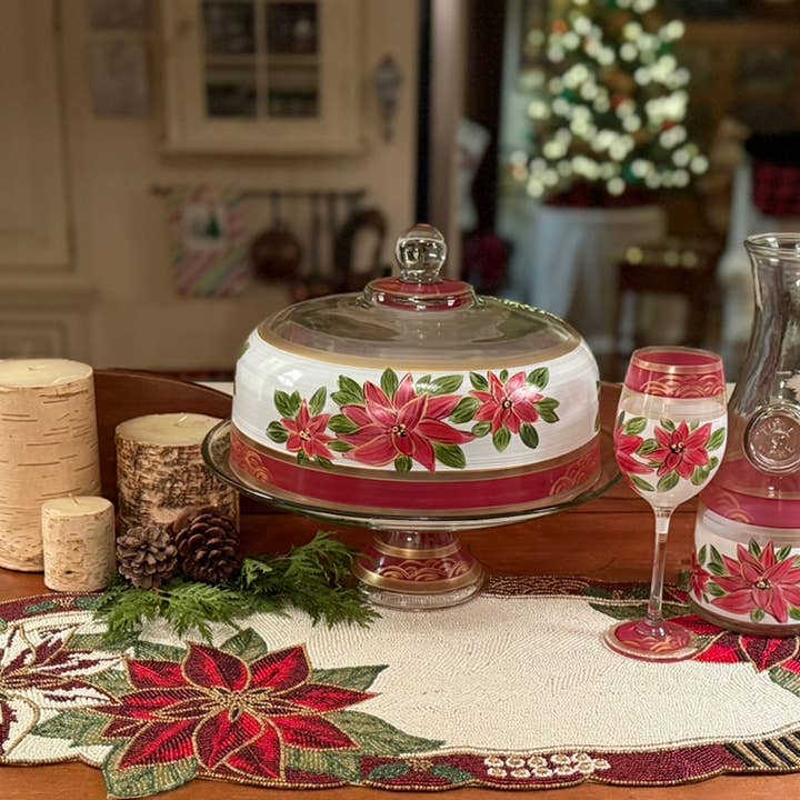 Golden Hill Studio - Wholesale Wine Glass - Holiday Poinsettia Wine1