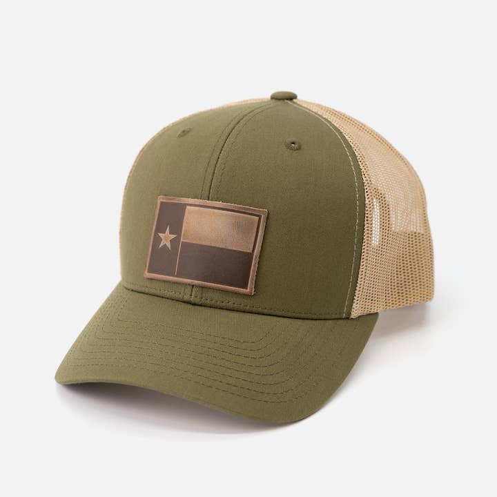 Range Leather Co. - Wholesale Trucker Hat - Unisex - Texas Flag Hat | Leather Patch Trucker Hat