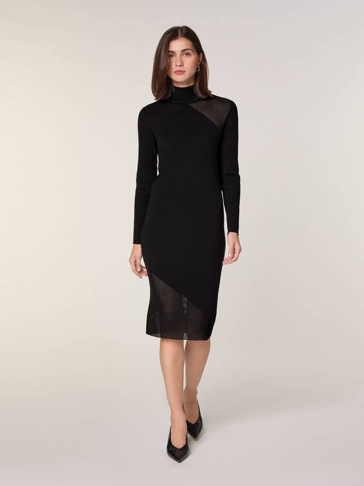 Straight-cut two-material wool dress for wholesale by Rodier