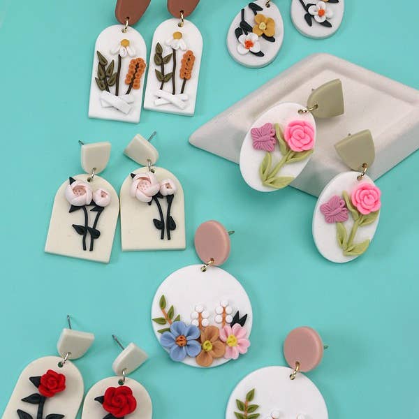 JOSSLYN by wall to wall - Wholesale Dangle Earrings - 3D POLYMER FLOWER CLAY EARRING | 40E285