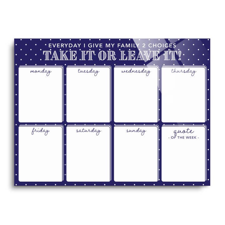 Navy Polka Dot Weekly Menu Dry-Erase Board for wholesale by LIFEtrack/Clairmont & Co