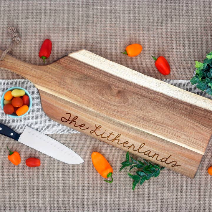 Script Name Serving Plank for wholesale by Our Board Boutique