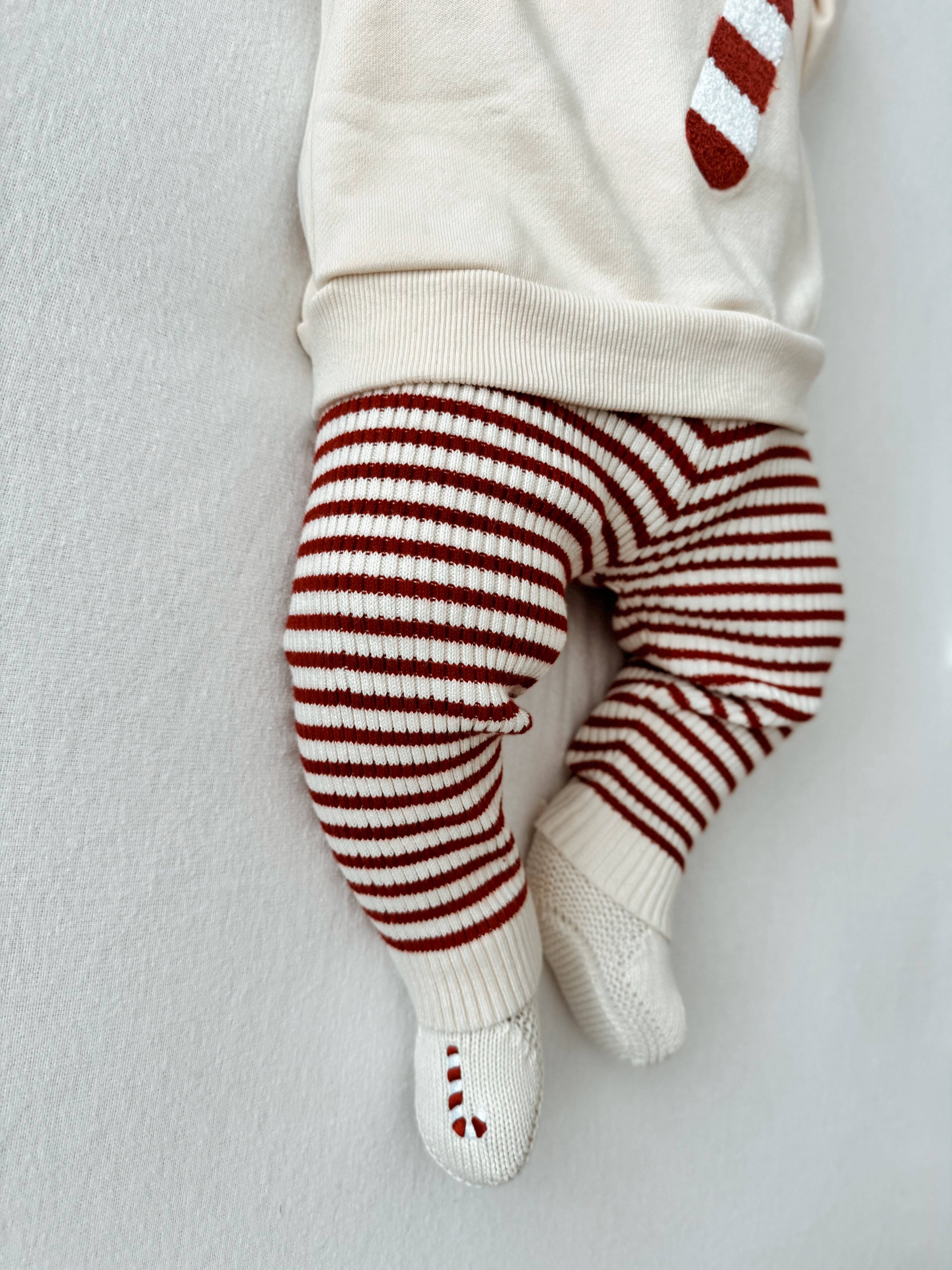Cream Candy Cane Embroidered Booties for wholesale on Faire2