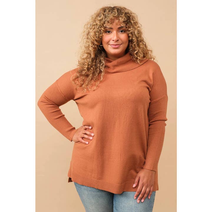 PLUS SIZE KNIT TURTLENECK PULLOVER HI LOW HEM SWEATER for wholesale by Curve Market