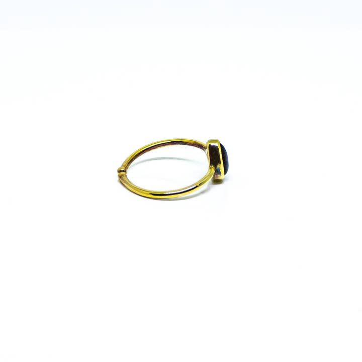 Quasar Gems USA - Wholesale Band/Stacked Ring - Black Obsidian Ring Sterling Silver 18K Gold adjustable