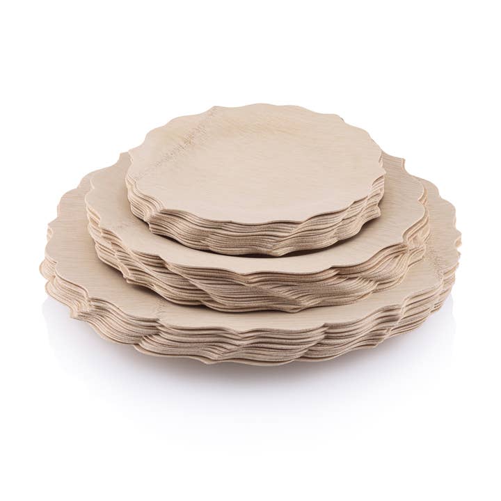 bambu® - Wholesale Disposable Plate - Disposable Bamboo Fancy Plates, Bulk Case of 100