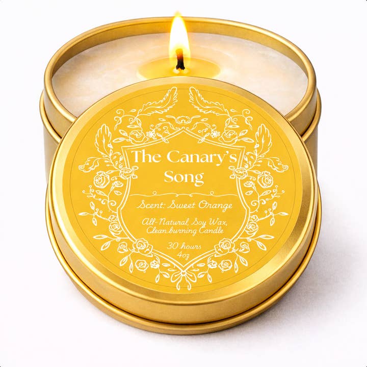 The Canary's Song Orange Travel Tin Candle - 4oz for wholesale by Feather & Flame Inc