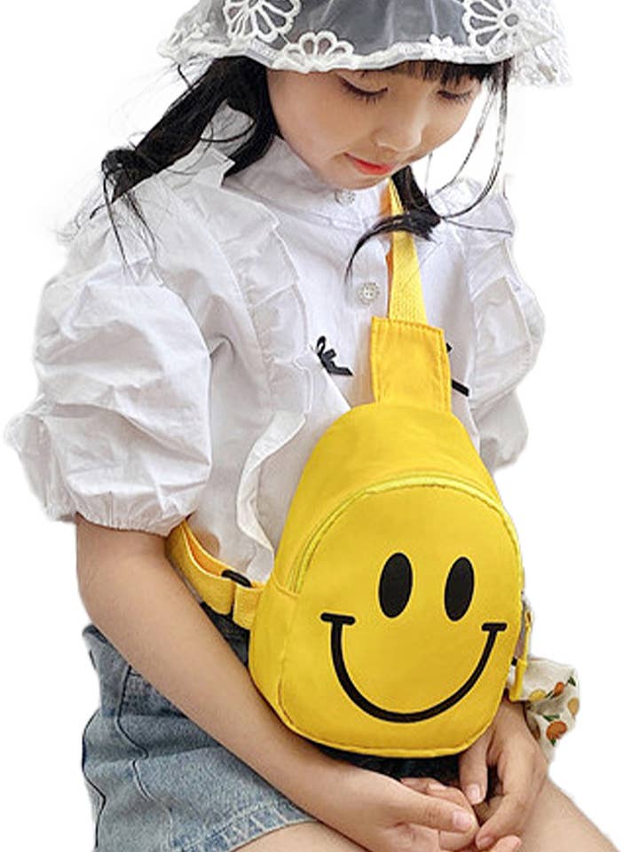 Kids Smiley Face Polyester Shoulder Sling Bag for wholesale by Cap Zone
