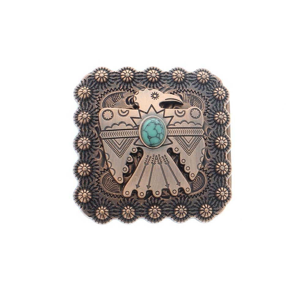 HHH Designs - Wholesale Belt Buckle - Unisex - thunde rbird Turquoise Southwestern buckle , 2" x 2"