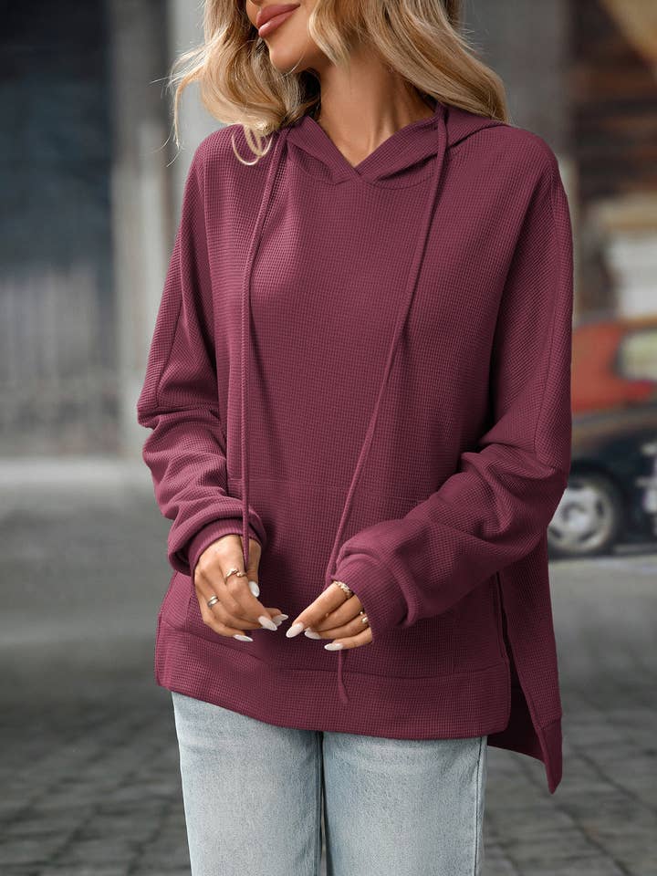 Trendy Waffle Knit Hoodie – Comfortable Casual Pullover for Fall/Winter for wholesale by Suhkasana