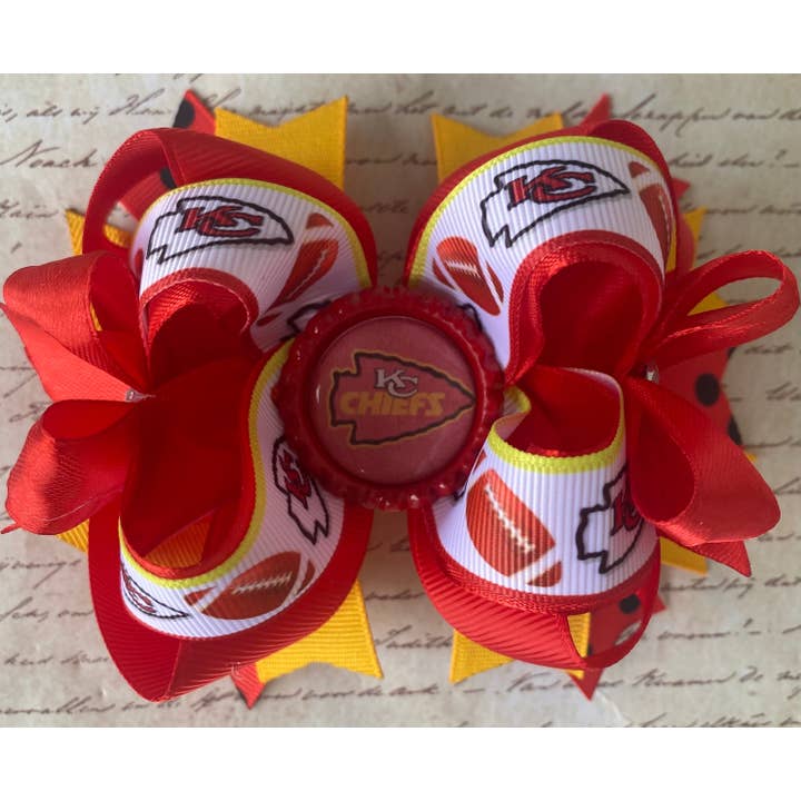 Handmade Kansas Football OTT Hair Bows for Girls & Toddlers for wholesale by Annabelles Designs