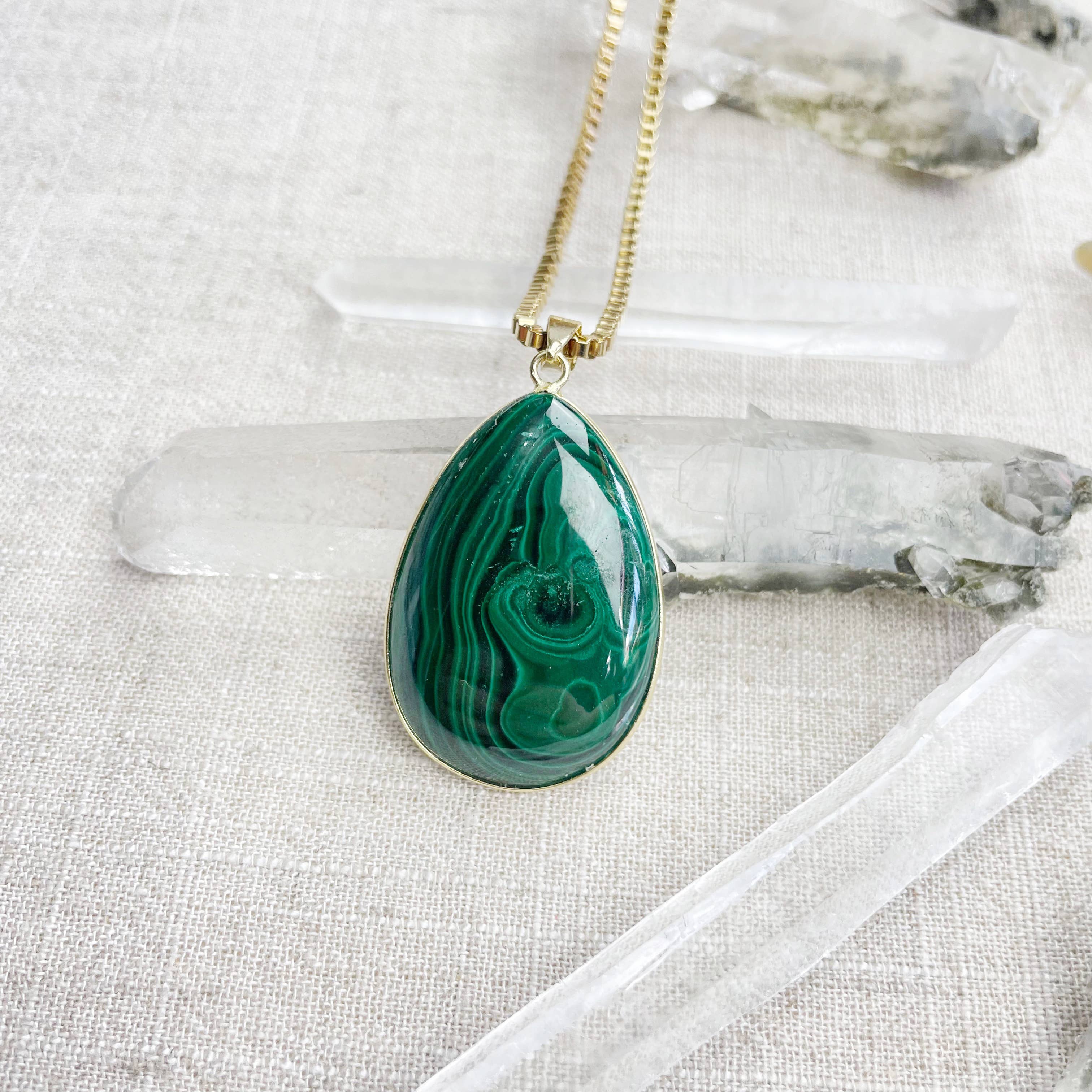 Ewelina Pas Jewelry - Wholesale Pendant/Charm Necklace - Gold Malachite Teardrop Pendant Necklace7