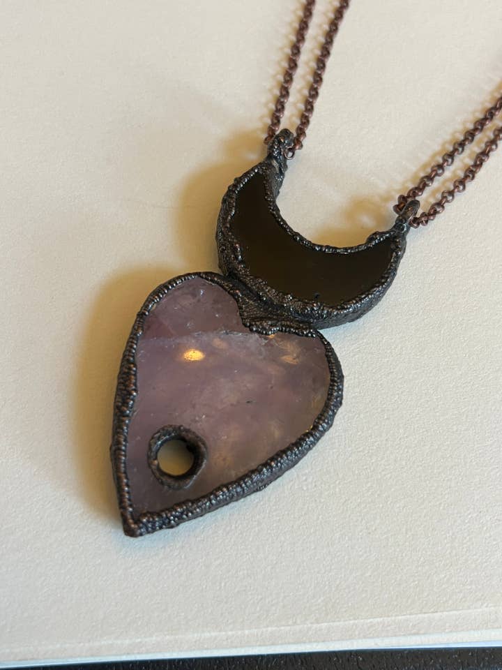 Amethyst planchette and Onyx moon necklace for wholesale by Bare Bones Jewelry London