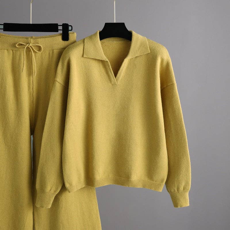 Marayn - Wholesale Lounge Set - Women's - Chic Fall Knit Set Angora Sweater  WideLeg Pants3