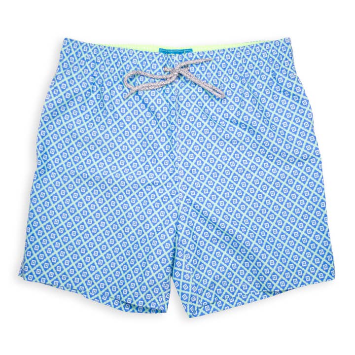 Kid's Diamond Pattern Mesh Swim Trunk - Aqua for wholesale by Let's Get This Thread