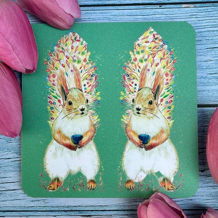 Squirrel Cute Eco Friendly Cork Coaster | UK Made FSC for wholesale by Jen Winnett Eco Artist