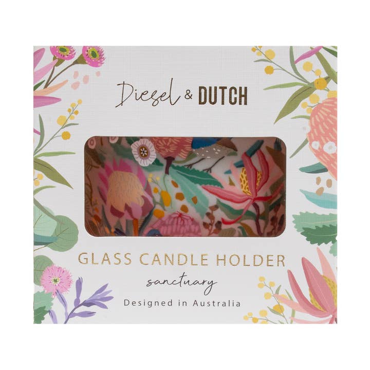 Photophore en verre Sanctuary avec mésanges bleu pour la vente par Diesel & Dutch