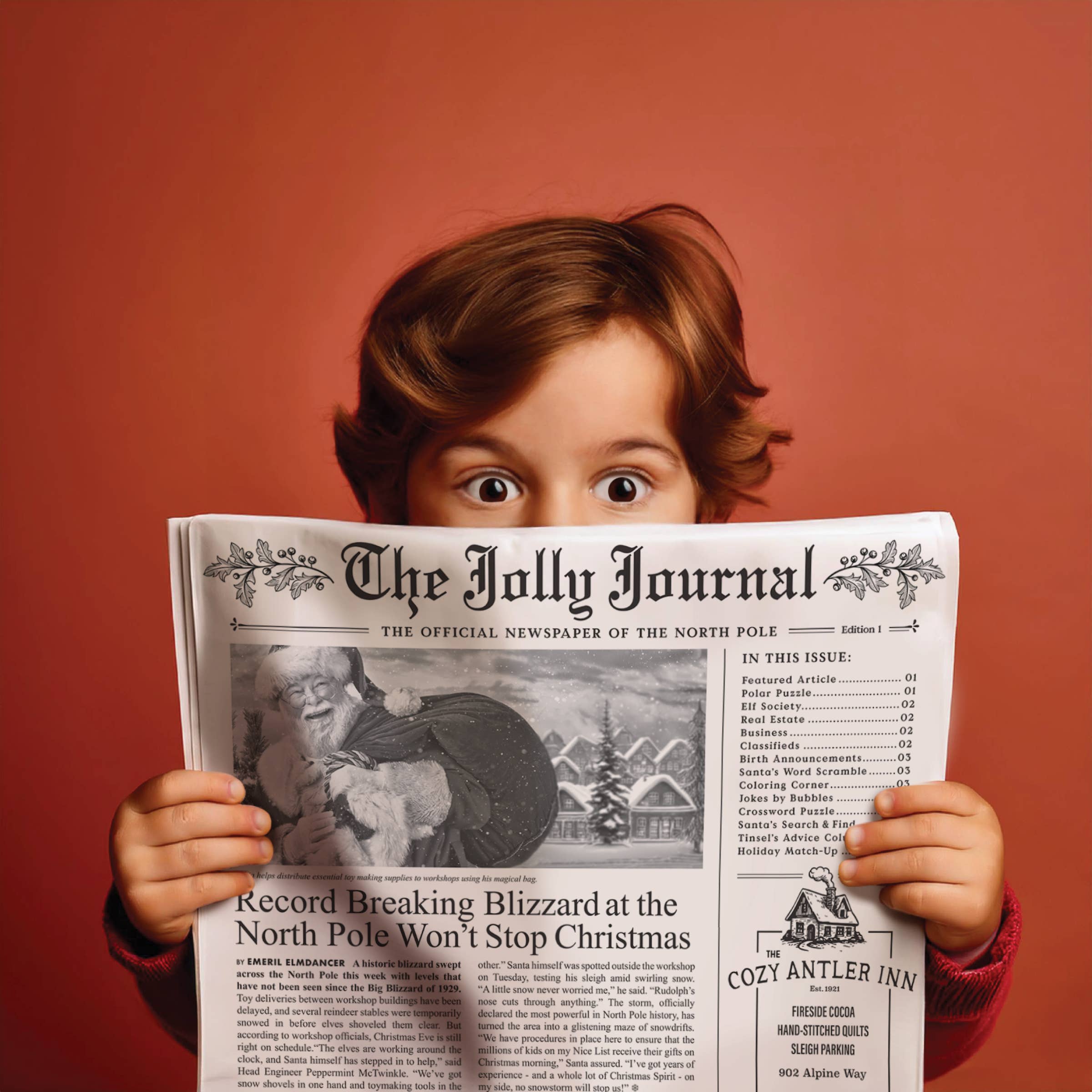 Inklings Paperie - Wholesale Flat Wrap - 4pk Christmas Newspaper Gift Wrap Sheets - The Jolly Journal12