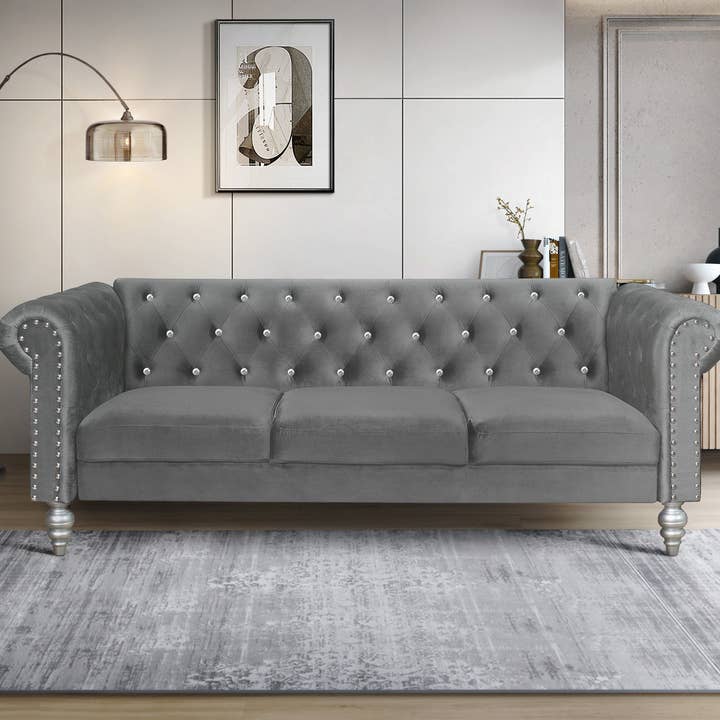 Home Design - Wholesale Sofa - Emma Velvet Rolled Arm Chesterfield Sofa2