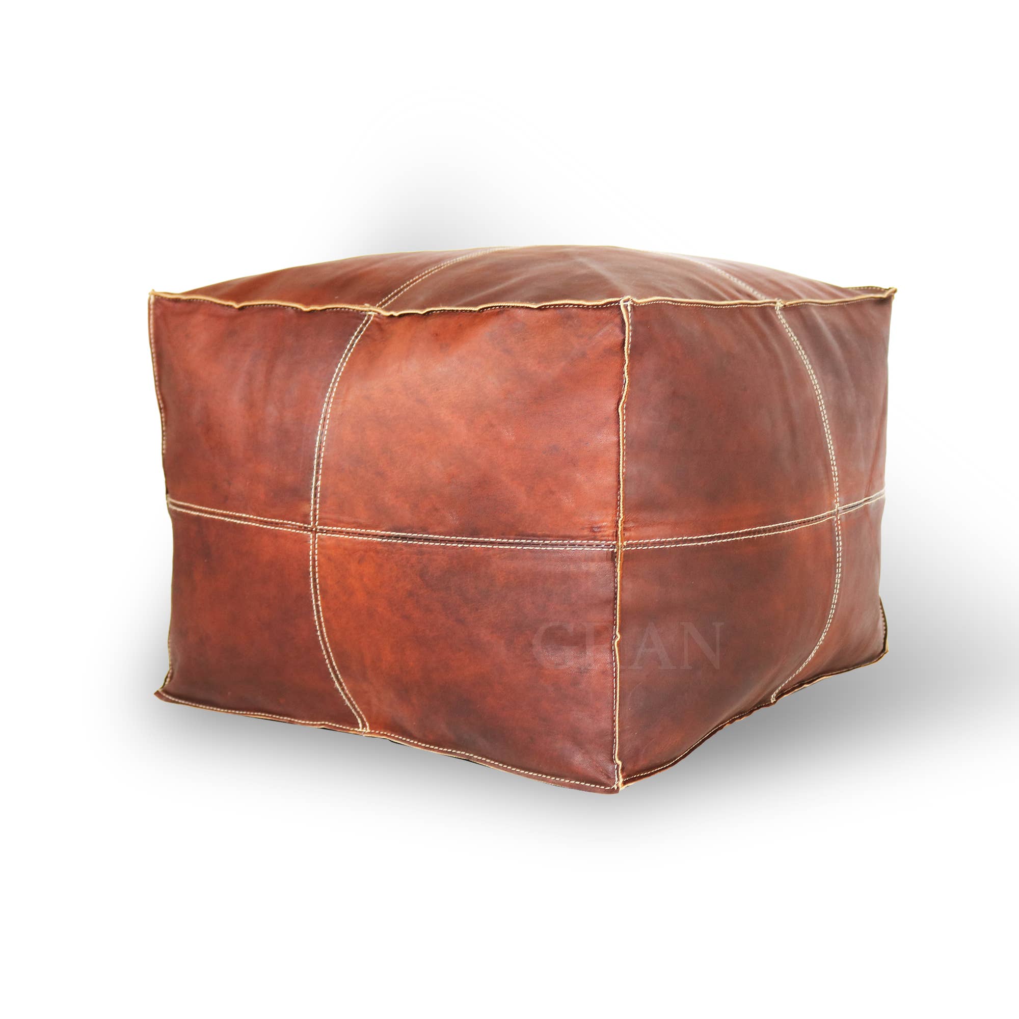 Gran Wholesale - Wholesale Pouf - Handmade Moroccan Square Leather Pouf Dark Brown, Unstuffed