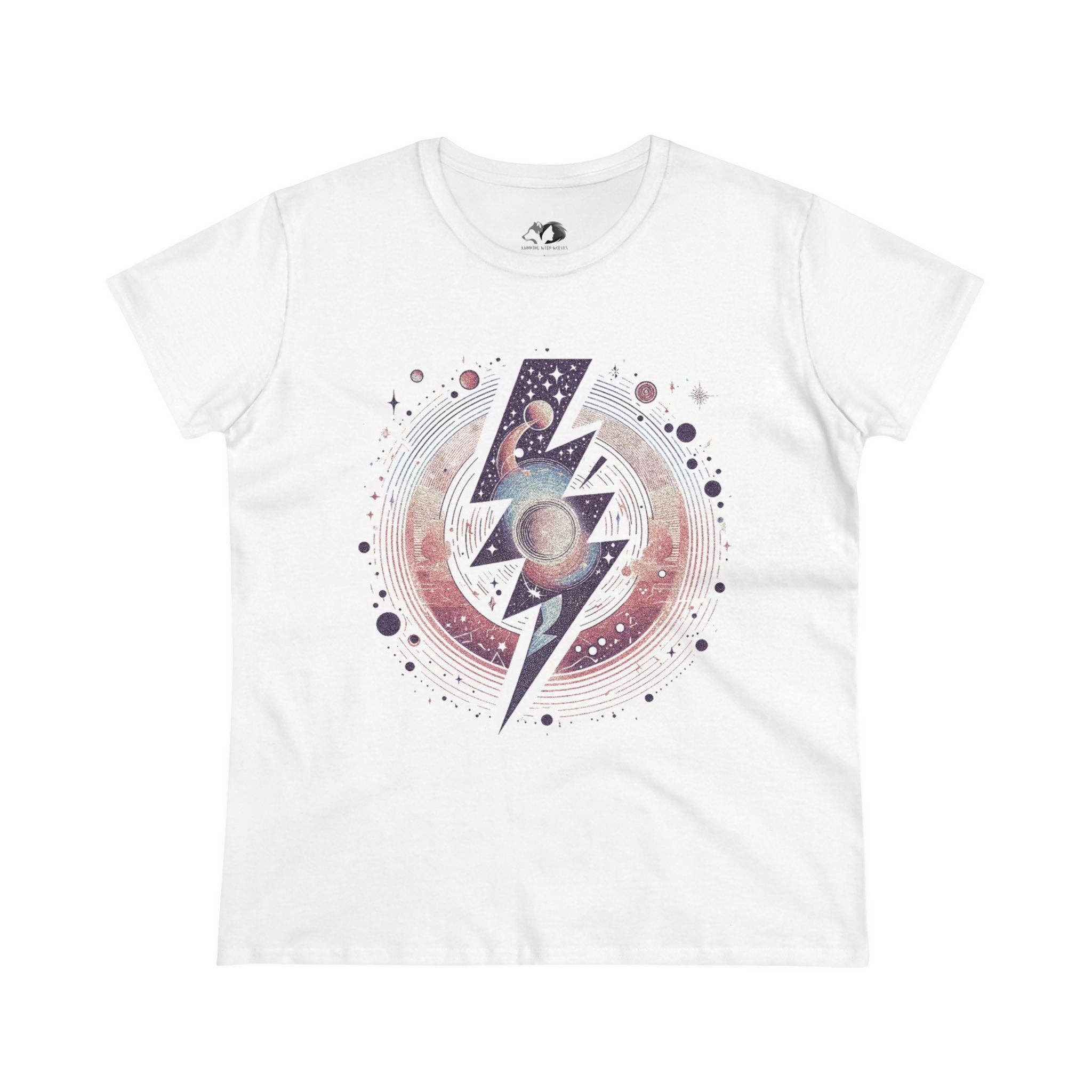 Running With Wolves - Wholesale Screen Printed T-Shirt - Women's - Lightning Strike - 100% Cotton Lightning Bolt Retro Tee0
