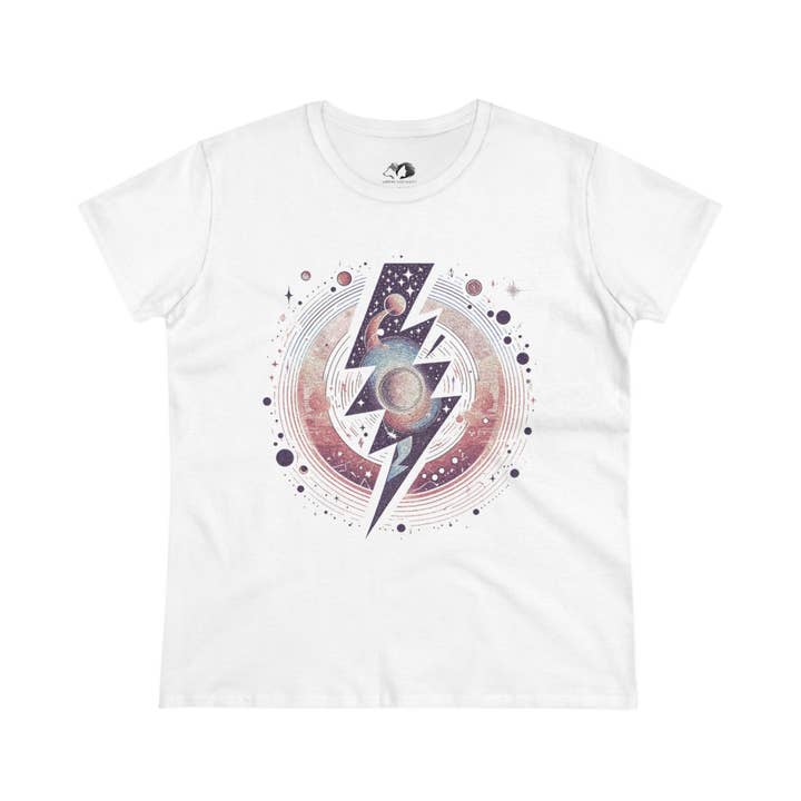 Running With Wolves - Wholesale Screen Printed T-Shirt - Women's - Lightning Strike - 100% Cotton Lightning Bolt Retro Tee
